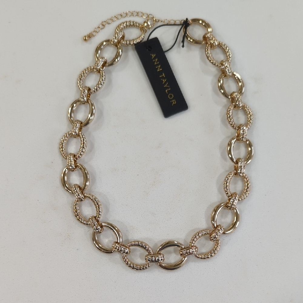 Ann Taylor Textured & Polished Chunky Gold Link Necklace